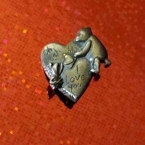 DISNEY SIGNED WINNIE THE POOH PIGLET HEART VALENTINE PIN BROOCH I LOVE YOU POOH